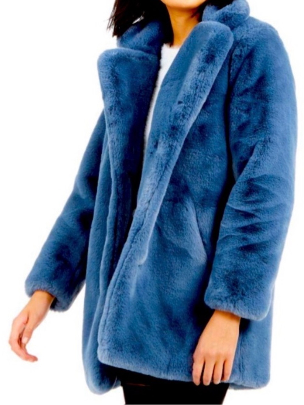 Apparis Elouise faux-fur jacket coat in steel blue-Cozy-Plush